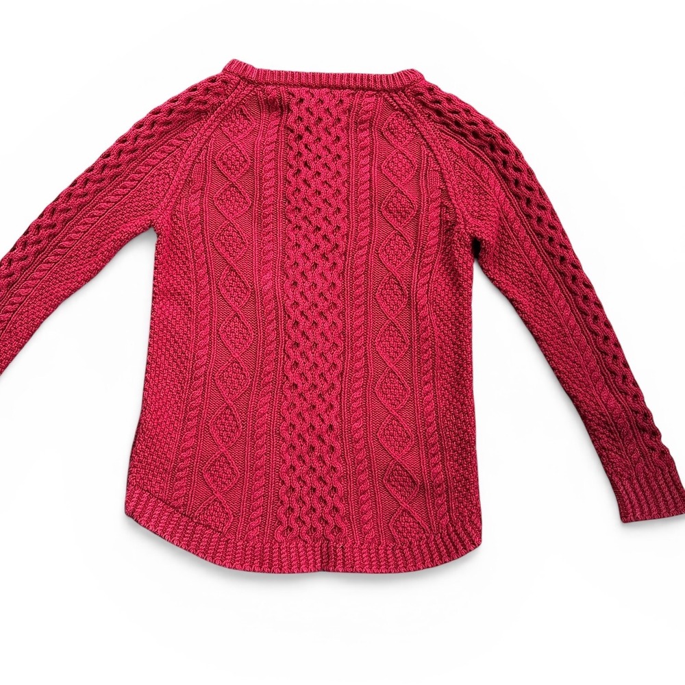 L.L. Bean Signature Sweater Women S Red Excellent Cotton Cable‎ Knit Side Zip